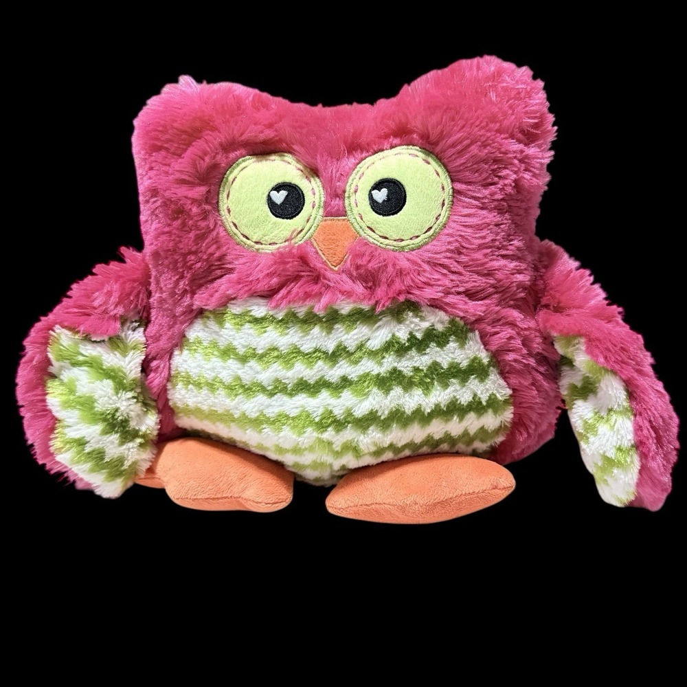 Dan‎ Dee Collectors Choice 12" Pink Owl Pillow Plush Green White Chevron Wings